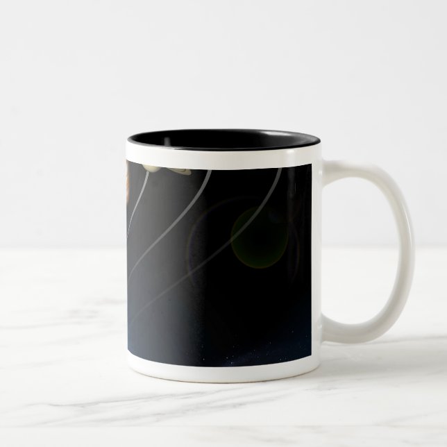 Digitally generated image of our solar system Two-Tone coffee mug (Right)