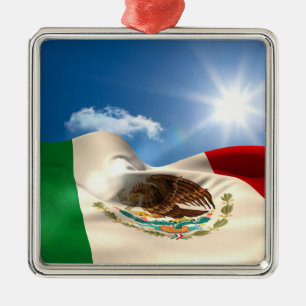 Digitally Generated Mexico Flag Rippling Metal Ornament