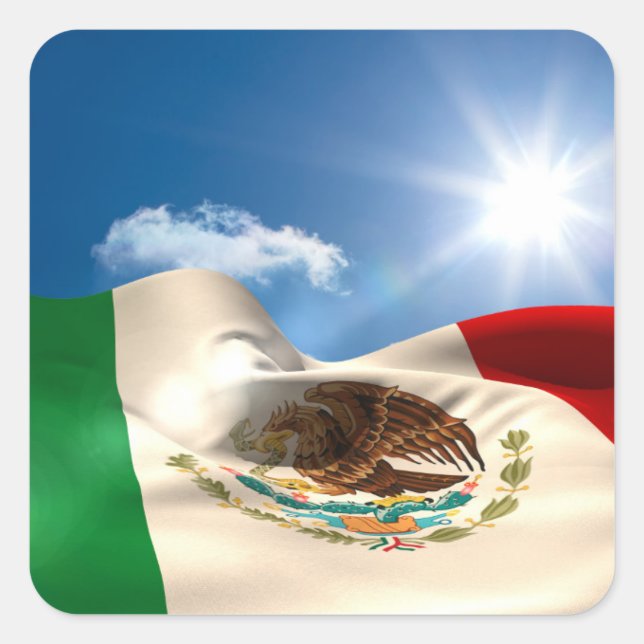 Digitally Generated Mexico Flag Rippling Square Sticker (Front)