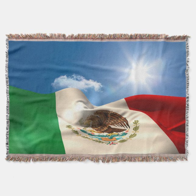 Digitally Generated Mexico Flag Rippling Throw Blanket (Front)