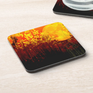 Digitally Illuminated Bamboo Moon Painting Beverage Coaster