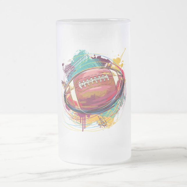 Digitally painted American football Design Frosted Glass Beer Mug (Center)