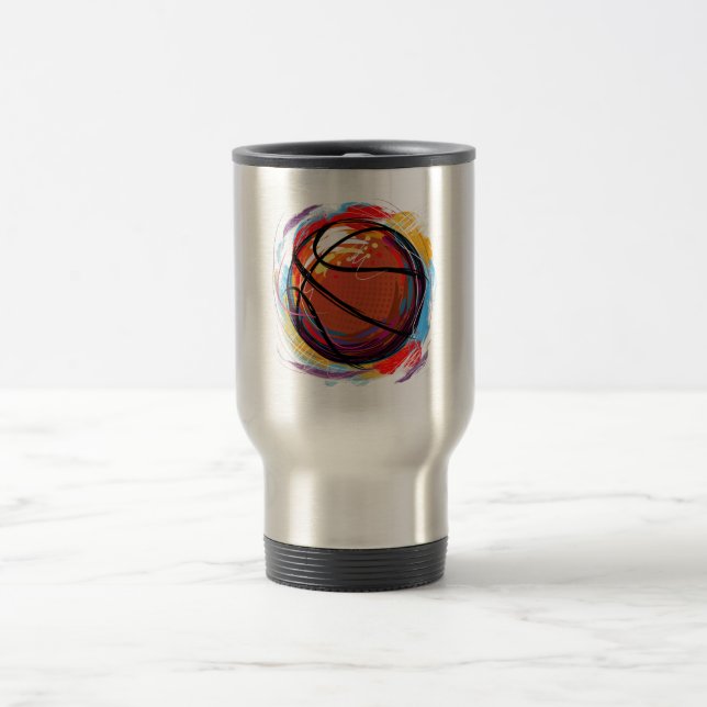 Digitally painted Basketball Design Travel Mug (Center)