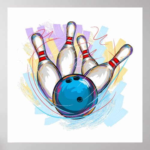 Digitally painted Bowling Design Poster
