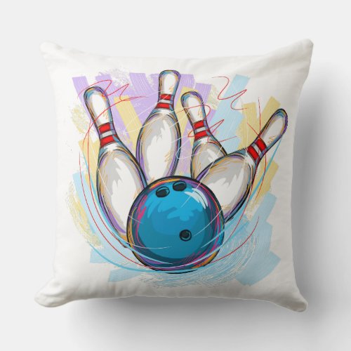 Digitally painted Bowling Design Throw Pillow