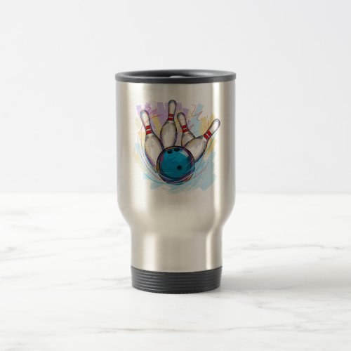 Digitally painted Bowling Design Travel Mug