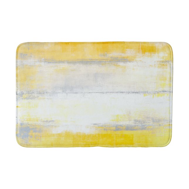 'Digits' Grey and Yellow Abstract Art Bathroom Mat (Front)