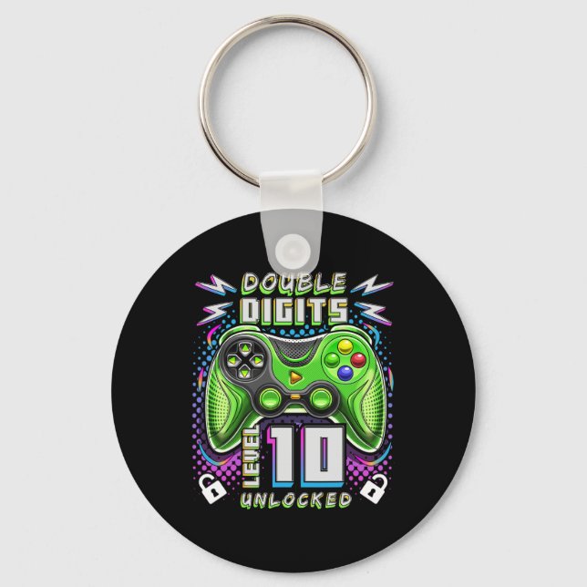Digits Level 10 Unlocked Video Game 10th Birthday  Keychain (Front)