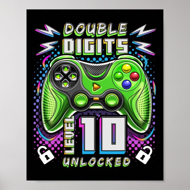Digits Level 10 Unlocked Video Game 10th Birthday  Poster (Front)