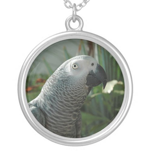 Dignified African Grey Parrot Silver Plated Necklace
