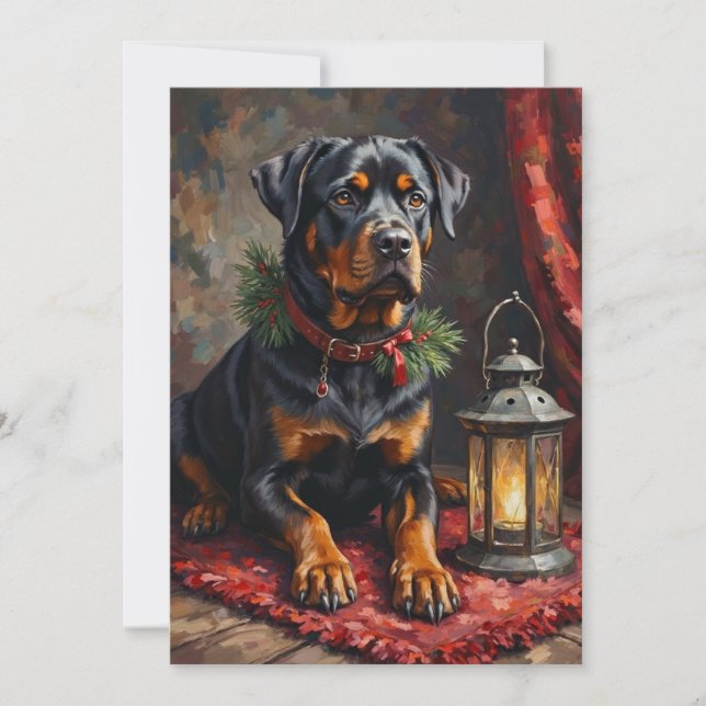 Dignified Rottweiler Dog Christmas Lantern Holiday Card (Front)