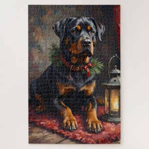 Dignified Rottweiler Dog Christmas Lantern Jigsaw Puzzle