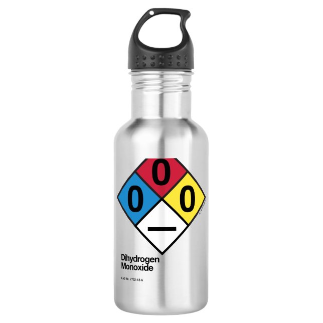Dihydrogen Monoxide NFPA Safety Label Water Bottle (Front)