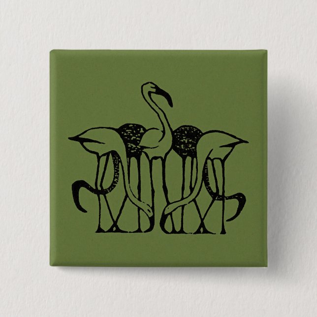 Dijsselhof - Five Flamingos, fine art, Button (Front)