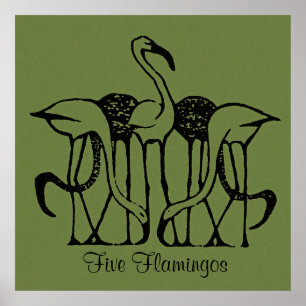 Dijsselhof - Five Flamingos, fine art, Poster