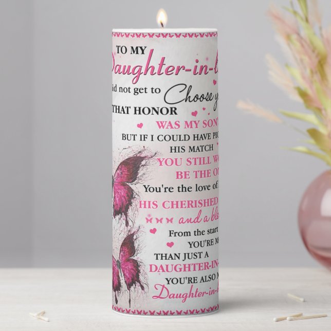 DIL Butterfly You're Also My Daughter-In-Heart  Pillar Candle (In Situ)