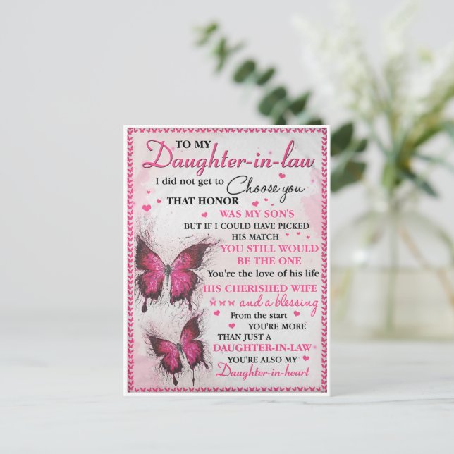 DIL Butterfly You're Also My Daughter-In-Heart Postcard (Standing Front)