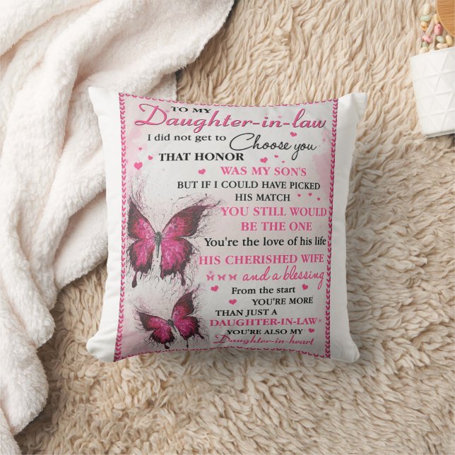 DIL Butterfly You're Also My Daughter-In-Heart  Throw Pillow (Blanket)
