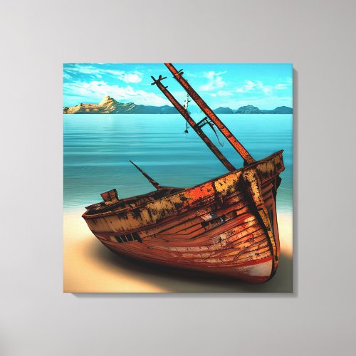 Dilapidated Boat on an Abandoned Sandy Beach Canvas Print