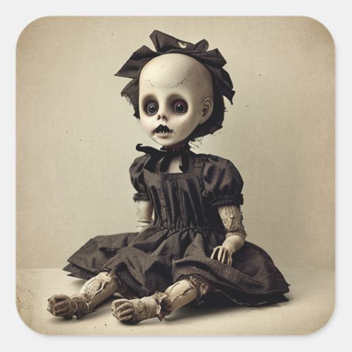 Dilapidated Old Vintage Doll Broken Up Halloween Square Sticker