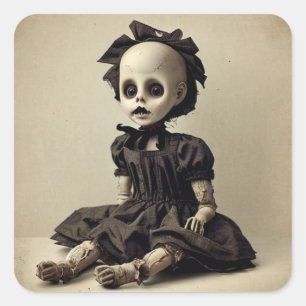Dilapidated Old Vintage Doll Broken Up Halloween Square Sticker