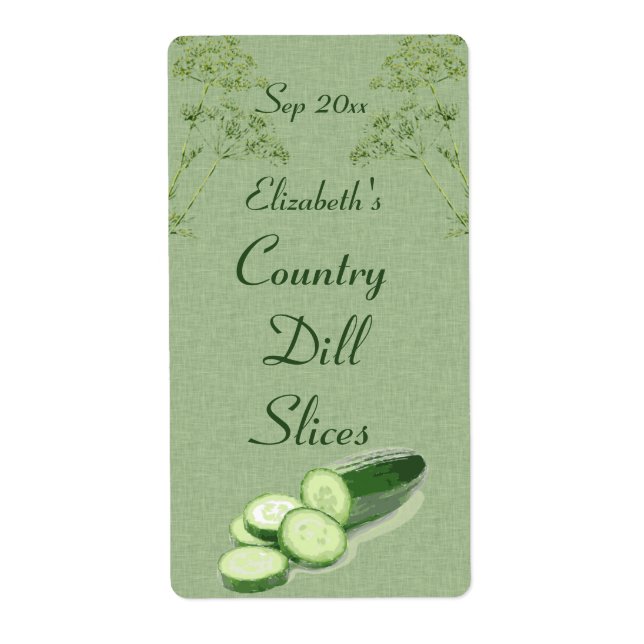 Dill and Sliced Cucumber on Pale Green Canvas Label (Front)