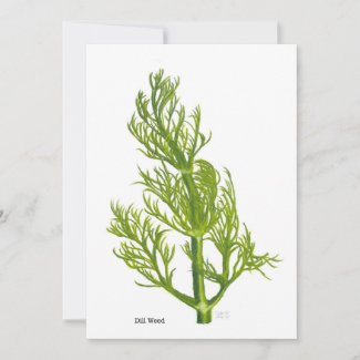 Invitation printed with an illustration of a dill plant on a white background