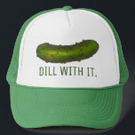 Dill (Deal) With It Green Funny Sour Deli Pickle Trucker Hat<br><div class="desc">Features an original marker illustration of a crunchy green dill pickle!

Don't see what you're looking for? Need help with customization? Contact Rebecca to have something designed just for you.</div>