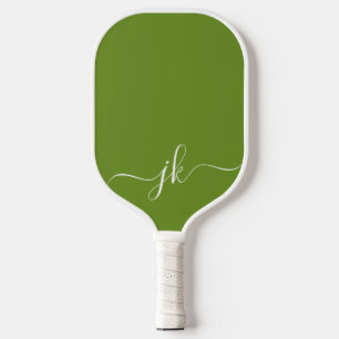 Dill Green White Script Monogram Modern  Pickleball Paddle