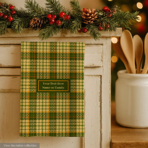 Dill Green Yellow Plaid Dish Towel Custom Name