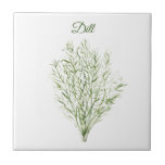Dill Herb Greenery Kitchen Culinary Green Plant  Ceramic Tile<br><div class="desc">Dill herb watercolor painting kitchen tile. Hand painted by myself. Lovely kitchen décor. Greenery,  rustic décor.</div>