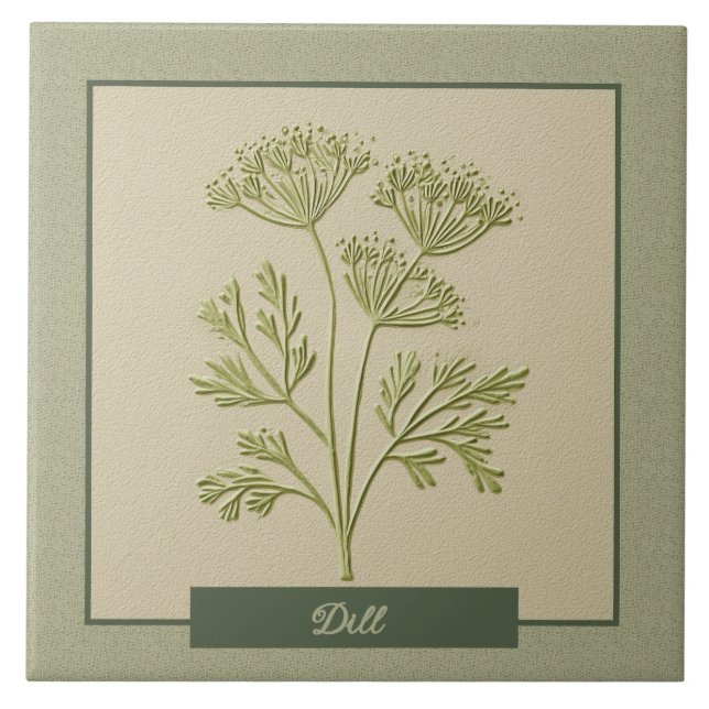 Dill Herb Kitchen Garden Faux Relief Ceramic Tile (Front)