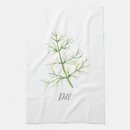 Dill Herb Watercolor Illustration   Kitchen Towel