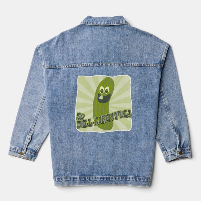 Dill-lightfulFunny Pickle Cartoon Character Denim Jacket (Back)