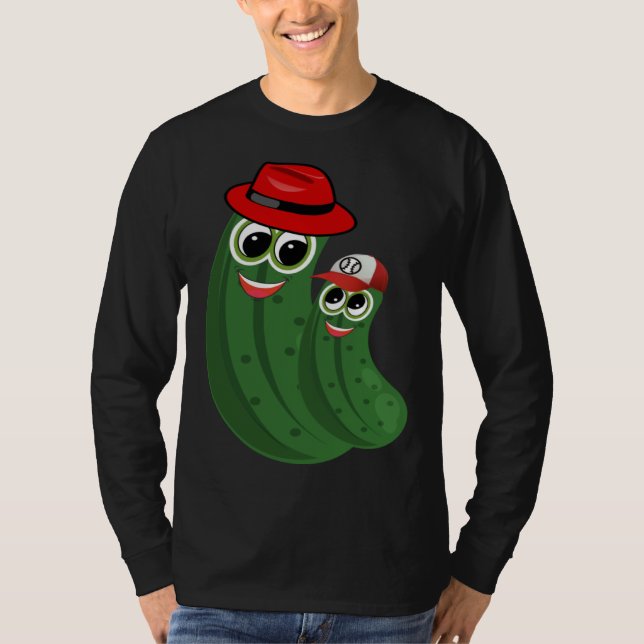Dill Pickle Dad and Son Wearing Hats T-Shirt (Front)
