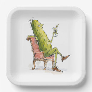 Dill Pickle in a Chair with a Martini Paper Plates