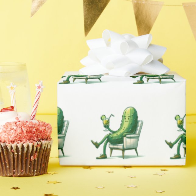 Dill Pickle In A Chair With Cocktail Wrapping Paper (Birthday Party)