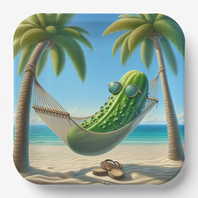 Dill Pickle In a Tropical Hammock Paper Plates (Front)