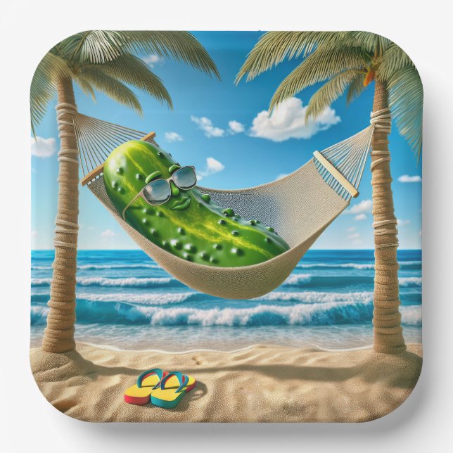 Dill Pickle In a Tropical Hammock Paper Plates (Front)
