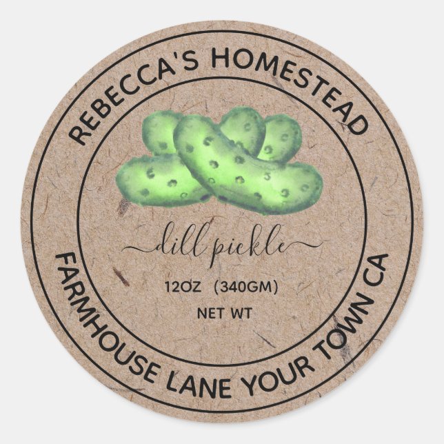 Dill Pickle Kraft Paper Canning Jar Labels  (Front)