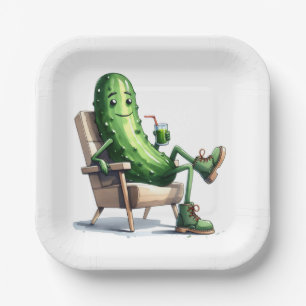 Dill Pickle Relaxing In a Chair Paper Plates