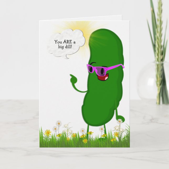 dill pickle with pink glasses for birthday card (Front)