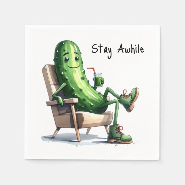 Dill Pickle with Stay Awhile Text Napkins (Front)
