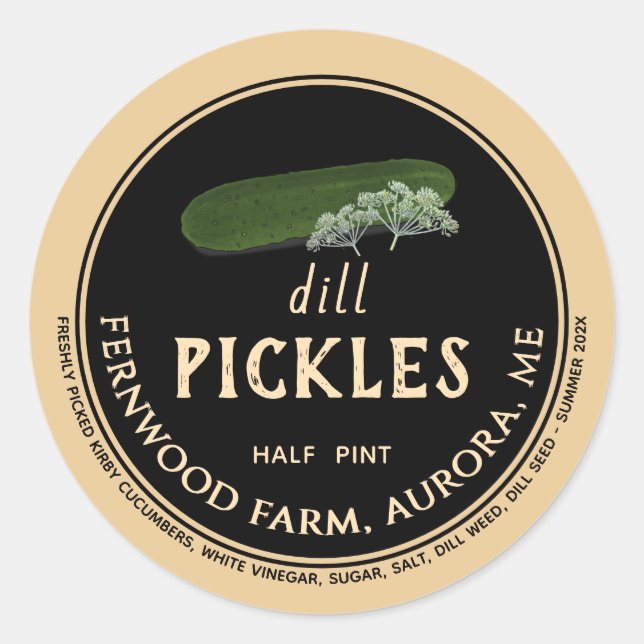Dill Pickles Canning Jar Preserves Classic Round Sticker (Front)