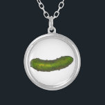 Dill Pickles Crunchy Green Sour Pickle Foodie Gift Silver Plated Necklace<br><div class="desc">Featuring an original marker illustration of a crunchy green dill pickle!</div>