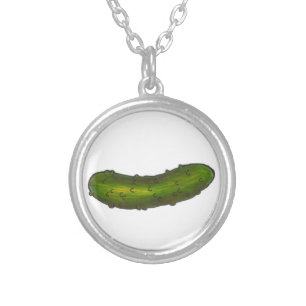 Dill Pickles Crunchy Green Sour Pickle Foodie Gift Silver Plated Necklace