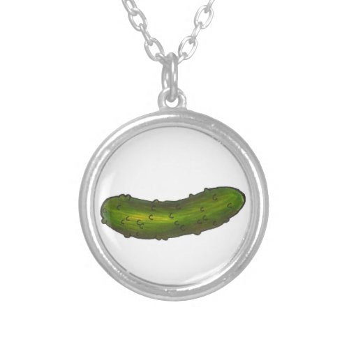 Dill Pickles Crunchy Green Sour Pickle Foodie Gift Silver Plated Necklace