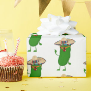 Dill Picklet with Glasses and Sombrero Wrapping Paper