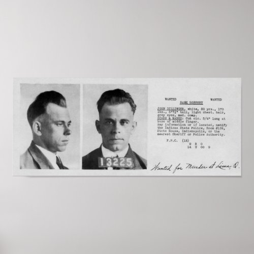 DILLINGER WANTED FILE DOCUMENT 1933 POSTER
