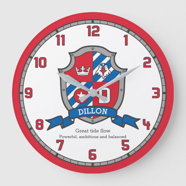 Dillon boys name meaning heraldry knights shield large clock (Front)